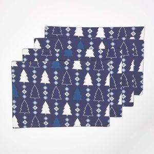 HOMESCAPES Weihnachts-Tischset Winterland, 4er Set, 100% Baumwolle, blau, 30 x 45 cm