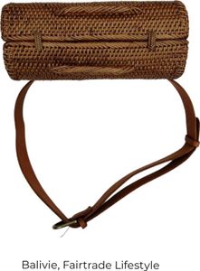 Balivie - Tasche - Hüfttasche - Damen - Hüfttasche aus natürlichem Rattan - Batikfutter - Lederriemen