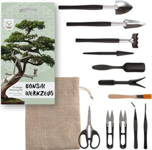 HappySeed Bonsai Werkzeug-Set 13-teilig mit praktischem Aufbewahrungsbeutel - Mini Gartenwerkzeug für Zimmerpflanzen und eine professionelle Bonsai-Zucht