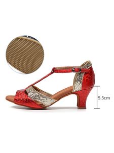 Damen Schnallen Jazzschuh Moderne Sandalen Leichtes Peep Zehen  Lateinische Schuhe Roter Goldkautschukboden,Größe:EU 39