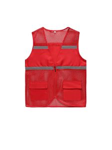Damen Weste mit hoher Sichtwache Arbeitsjacke Sicherheitswesten reflektierende Mesh Hohl,Farbe:Rot,Größe:Xl