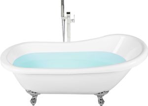 BELIANI Badewanne Weiß 170 x 80 cm Acryl mit Überlauf Freistehend Oval Modern BELIANI Badewanne Weiß 170 x 80 cm Acryl mit Überlauf Freistehend Oval Modern