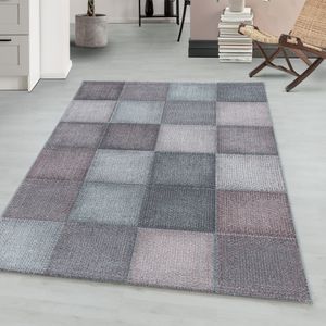 Teppium Kurzflor modern Teppich, Wohnzimmerteppich, Modernes Quadrat Muster, Rechteckig PINK, Farbe:PINK,120 cm x 170 cm