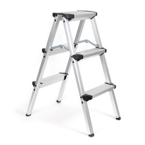 Wiltec Klappleiter aus Aluminium bis 150 kg, beidseitig nutzbare Trittleiter, Aluleiter 73 cm mit 3 Stufen, Stehleiter mit rutschfester Trittfläche