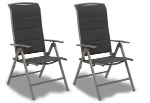 BRUBAKER 2er Set Gartenstühle Milano - Hochlehner Stühle klappbar - 8-fach verstellbare Rückenlehnen - Klappstühle Aluminium - Wetterfest - Silbergrau