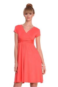 Damen Kleid Dress V-Ausschnitt ; Koralle XS/S 34/36