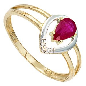 Rubinring, Diamantring, Brillantring 585er Gold bicolor, Rubine + Diamanten, Gewicht ca. 1,8 Gramm