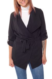 Bongual ® Cardigan Wasserfall-Jacke Damen Sommerjacke Blogger Kimono leicht Jackett 40 schwarz