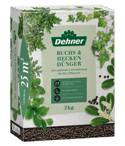 Dehner Buchs- und Heckendünger, hochwertiger Dünger für Buchs / Hecken, organischer NPK-Dünger, mit Spurennährstoffen, organisch mineralisch, 2 kg, für ca. 25 qm
