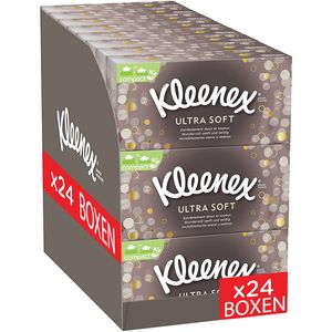 Kleenex Ultra Soft Kosmetiktücher-Boxen Taschentücher 3-lagig 24 x 64 Tücher