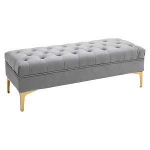 HOMCOM Lavica, posteľná lavica, lavica na topánky so zvýšenými nohami, spálňa, zamatová svetlo sivá 118 x 45 x 42 cm