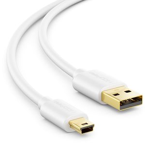 deleyCON 2m Mini USB 2.0 High Speed Kabel - Ladekabel Datenkabel für Handys Smartphones Tablets Navis - USB A-Stecker zu Mini B-Stecker - Weiß