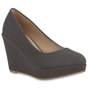 Mytrendshoe Damen Keilpumps Party Keilabsatz Pumps High Heels Plateau Schuhe 823622, Farbe: Grau Beige, Größe: 38