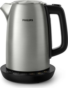 Philips Wasserkocher Avance Collection, 1.7 L, Temperatursteuerung, Klappdeckel + Kontrollanzeige, Metall (HD9359/90)