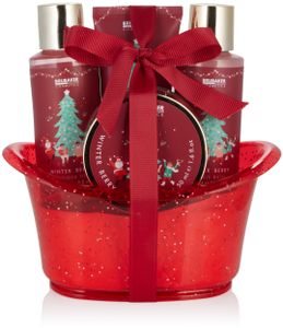 BRUBAKER Cosmetics darčeková súprava do kúpeľa a sprchy s vôňou zimných plodov - 5-dielna súprava starostlivosti v dekoratívnej vianočnej vaničke - vianočná súprava pre ženy