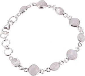 Indisches Boho Silber Armband, Edelsteinarmband - Mondstein, Weiß, SterlingSilber, 20*1 cm, Armreifen & Armbänder aus Silber