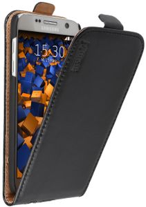 mumbi Echt Leder Flip Case kompatibel mit Samsung Galaxy S7 Hülle Leder Tasche Case Wallet, schwarz