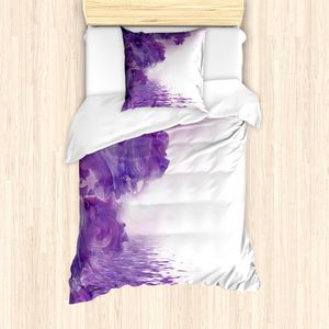 ABAKUHAUS Blume Mantele, Iris Blütenblätter, Milbensicher Allergiker geeignet mit Kissenbezügen, 135 cm x 200 cm - 80 x 80 cm, violett Weiß
