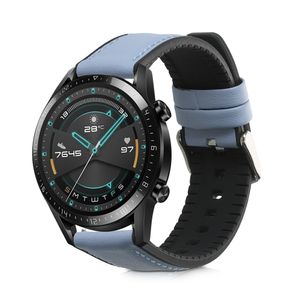 kwmobile Armband kompatibel mit Huawei Watch GT/GT2 (46mm) - Leder Fitnesstracker Ersatzarmband Uhrenverschluss Blaugrau