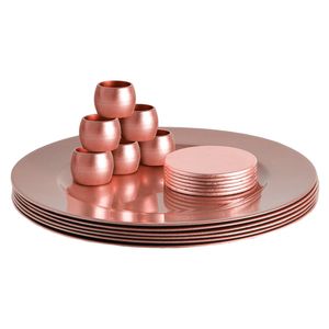 Argon Ta 18 Stück Metallic Ladegerät Teller Set - Fine Dining Luxe Tisch unter Teller Untersetzer Serviettenringe - Rose Gold