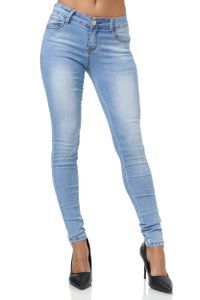 Elara Damen Stretch Hose Gummizug Jeans Push Up YH1053 Light Blue-38 (M)