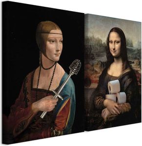 murando - Akustikbild Set Dame mit dem Hermelin 40x30cm 2 Teilig je 20x30cm Collage 2er Mehrteiligen Gemälden Kunstdrucke Wandbild Schallabsorber Akustikplatten Lustige Gästetoilette Deko h-C-10067-b-a