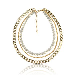 Frauen Halskette Faux Perlen Kette Mode Mehrschichtige Schlüsselbein Halskette Choker Schmuck als Geschenk-Golden