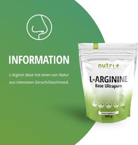 L-Arginin Base Pulver 500g Beutel - höchste Dosierung - pflanzlich durch Fermentation - reines L-Arginine Powder - Vegan - Neutral - ohne Zusatz - Premiumqualität