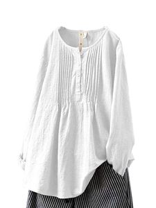 Damen Blusen Langarm T-Shirt Lose Tops Casual Button Down Pullover Sommershirt Oberteile Weiß,Größe XL