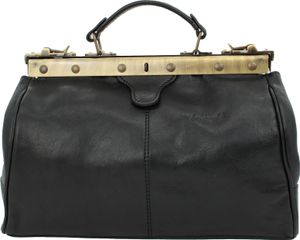 bupell Arzttasche Davide  aus pflanzlich gegerbtem Leder - Handgefertigt in Italien - Hebammentasche Doktortasche   Nero (Schwarz)