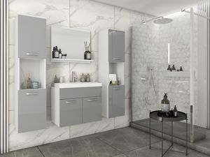 Minio, koupelna, koupelnový nábytek, 4dílný set "MONAL", s umyvadlem, bílý mat / šedý lesk, Minio, koupelna, koupelnový nábytek, 4dílný set "MONAL", s umyvadlem, bílý mat / šedý lesk,