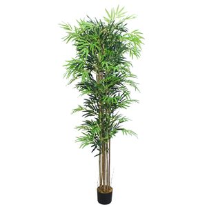Bambus Bambus-Strauch Kunstpflanze Kunstbaum Bambusbaum Baum Künstliche Pflanze Bamboo Künstlich Echtholzstamm Innendekoration Deko 210 cm Decovego