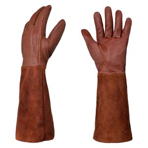 Dornenresistente Gartenhandschuhe für Damen, lange Handschuhe, Gartenhandschuhe, Damen-Rosenschnitthandschuhe,braun,L
