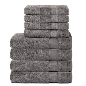 Komfortec 8er Handtuch Set aus 100% Baumwolle, 4 Badetücher 70x140 und 4 Handtücher 50x100 cm, Frottee, Weich, Towel Groß Anthrazit Grau