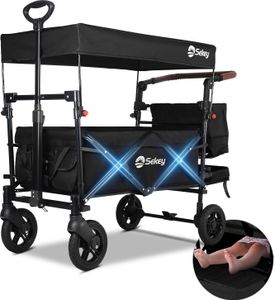 Sekey Bollerwagen Faltbar mit Dach und Sitz, Bollerwagen für 2 Kinder, mit 3-Punkt Gurtsystem, Schwarz Sekey Bollerwagen Faltbar mit Dach und Sitz, Bollerwagen für 2 Kinder, mit 3-Punkt Gurtsystem, Schwarz