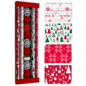 Geschenkpapier für Weihnachten 13-tlg - 4 Rollen + Schleifen + Bänder - Geschenkverpackung - Weihnachtspapier - Weihnachtsgeschenkpapier Modell 2