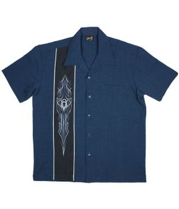 Steady Clothing Hemd V8 Racer Blau Vintage Bowling Shirt Retro Pinstripe