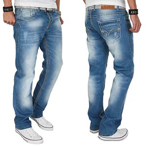 A. Salvarini Herren Jeans 100% Baumwolle Regular Straight mit Ziernaht  AS-004 - Blau W29/L32