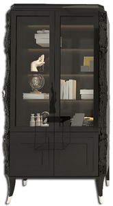 Casa Padrino Luxus Art Deco Vitrine Schwarz / Silber - Handgefertigter Massivholz Vitrinenschrank - Art Deco Wohnzimmer Möbel