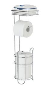 WENKO Toilettenpapierhalter, chrom, stehend mit Ablage und Ersatzrollenhalter