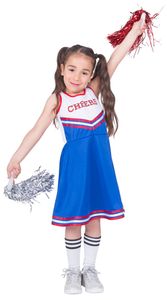 USA Cheerleader Kostüm für Mädchen | Kinderkostüm Kleid Blau Weiß Rot Größe: 140