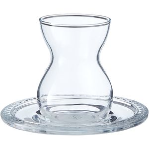 Pasabahce Bekata 12-dielna turecká sada pohárov na čaj s podšálkami 12 ml Cay Bardagi čajový pohár transparentný