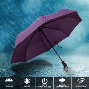 Regenschirme Auf-Zu-Automatik Winddicht Regenschirm Regen und Windresistent Taschenschirm Leicht kompakt Stabiler Schirm mit Trockenbeutel für Reisen Business(Violett)