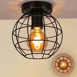 ZMH lampa sufitowa vintage lampa sufitowa do przedpokoju - czarna lampa retro gniazdo E27 przemysłowa okrągła lampa do przedpokoju wykonana z metalu