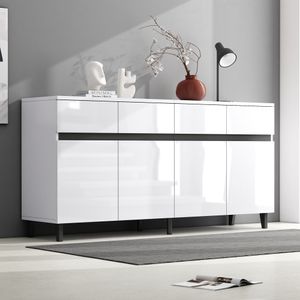 Merax Hochglanz Sideboard, Kommode mit 4 Schubladen, 2 Türen und höhenverstellbaren Regalböden - Elegantes Wohnzimmermöbel