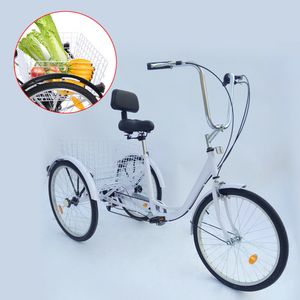 6 Gänge Dreirad 24" Fahrrad Für Erwachsene Erwachsenendreirad  Senioren Tricycle Pedal mit Einkaufskorb Verstellbarer Lenker