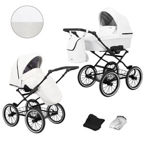 Kinderwagen ROMANTIC Sportwagen Babywagen Babyschale Komplettset Kinder Wagen Set 2 in 1 (weiß eco, Rahmenfarbe: schwarz)