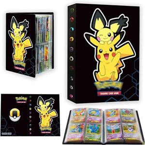 Sammelalbum Sammelheft für Pokemon Karten, 4 Taschen 30 Seiten 240 Karten Kapazität, Pikachu Pichu schwarz