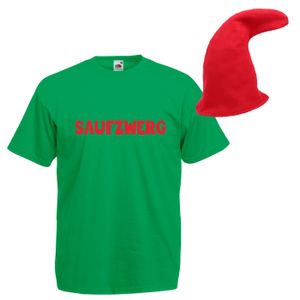 Saufzwerg Kostüm Set T-Shirt Mütze JGA Party Bier Sauf Verkleidung - Rundhals, 100% Baumwolle - Das trinkfeste Kostüm, Farbe wählen:grün, Größe wählen:M