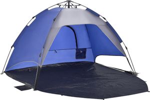 Plážový stan 'Mullsjö' 215 x 135 x 140 cm Pop Up plážový stan pro 2 osoby Polootevřený automatický kempinkový stan odpuzující vodu modrý / tmavě šedý